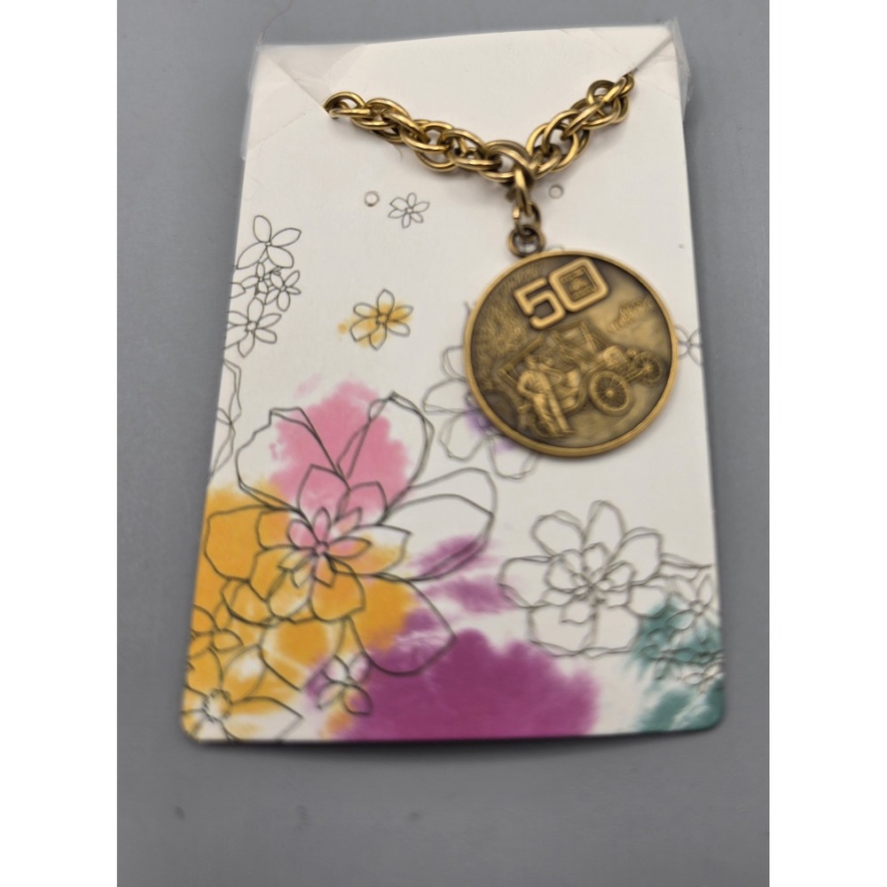 Vintage 1972 State Farm 50th Anniversary Bracelet Gold Tone Automobile Medallion